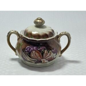 Nippon Yoko Boeki Ceramic Sugar Bowl With Lid‎ Harvest Fruit Design